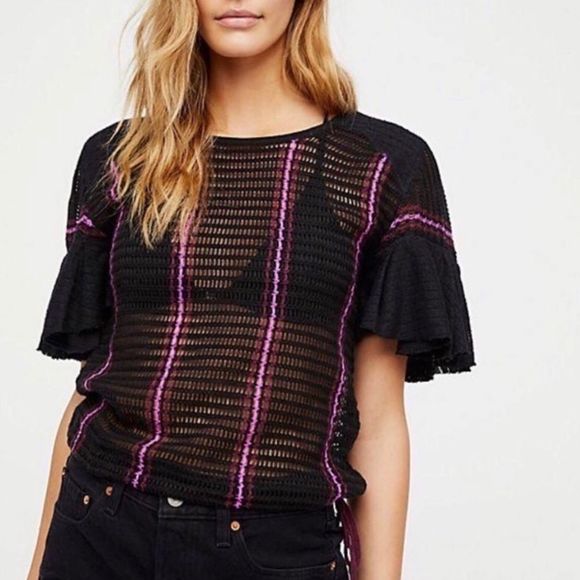 Free People Tops - Free People Crochet knit Bell sleeved top. Size XS